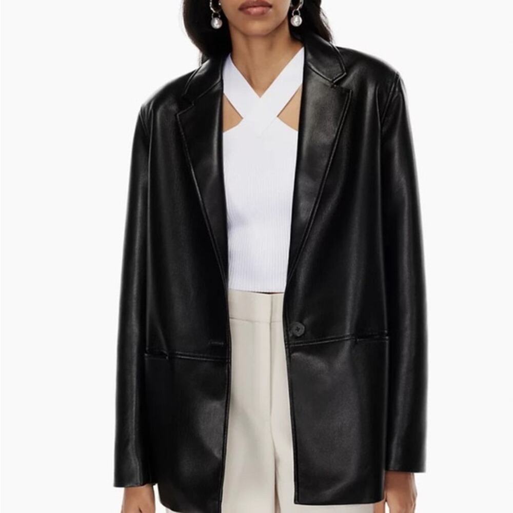 Aritzia Babaton Logan Faux Leather Jacket Blazer Black Sz Large - Picture 4 of 13